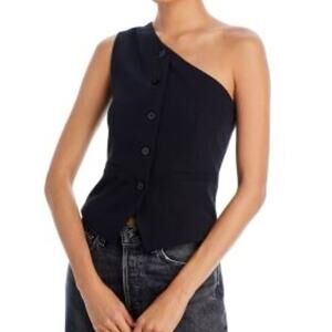 FORE Sz M Black One Shoulder Button Up Office Siren Career Suit Vest Classic